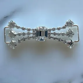 2 1/2" Clear Rhinestone & Silver Fan-Shaped Metal Buckle