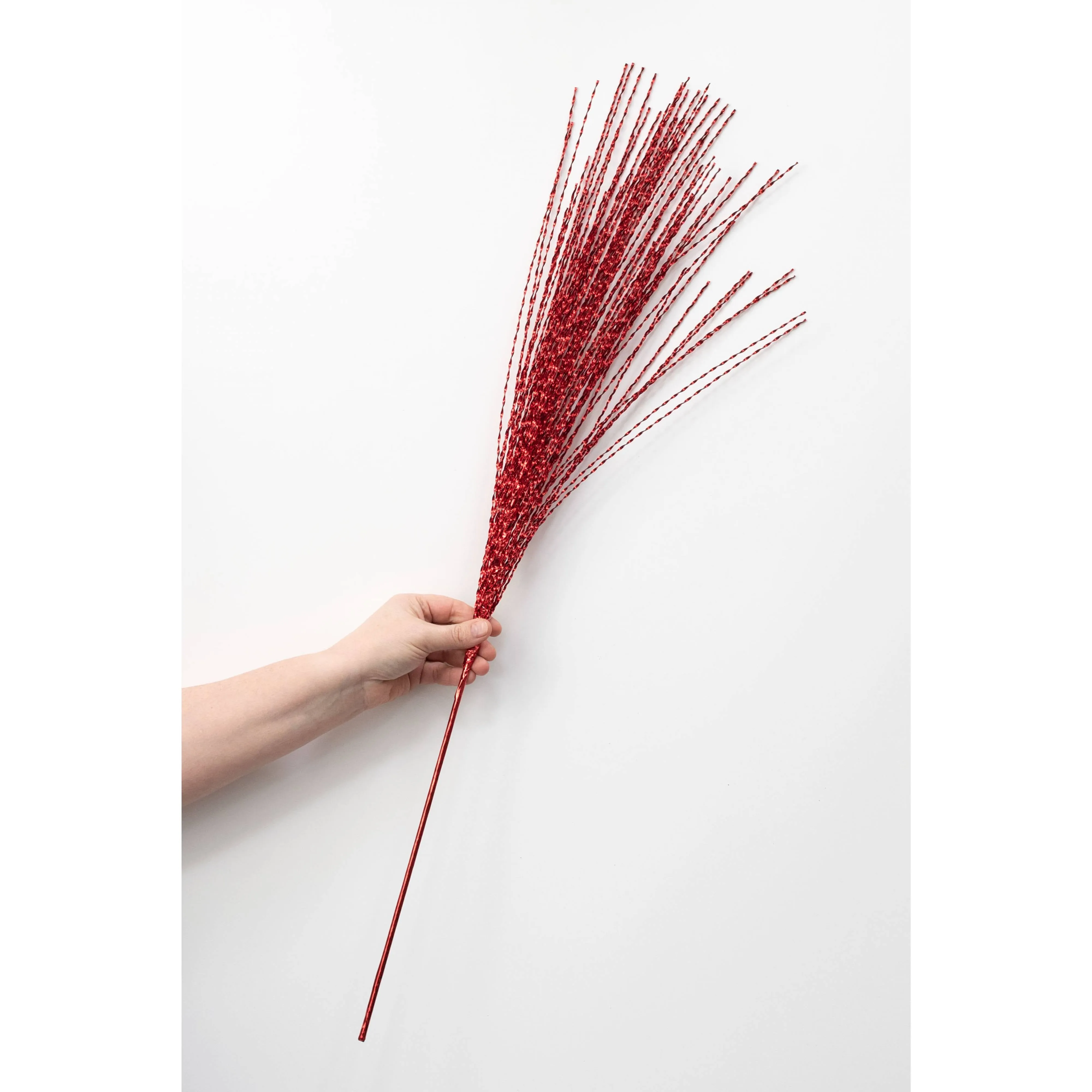 32" Metallic Twisted Grass Spray: Red