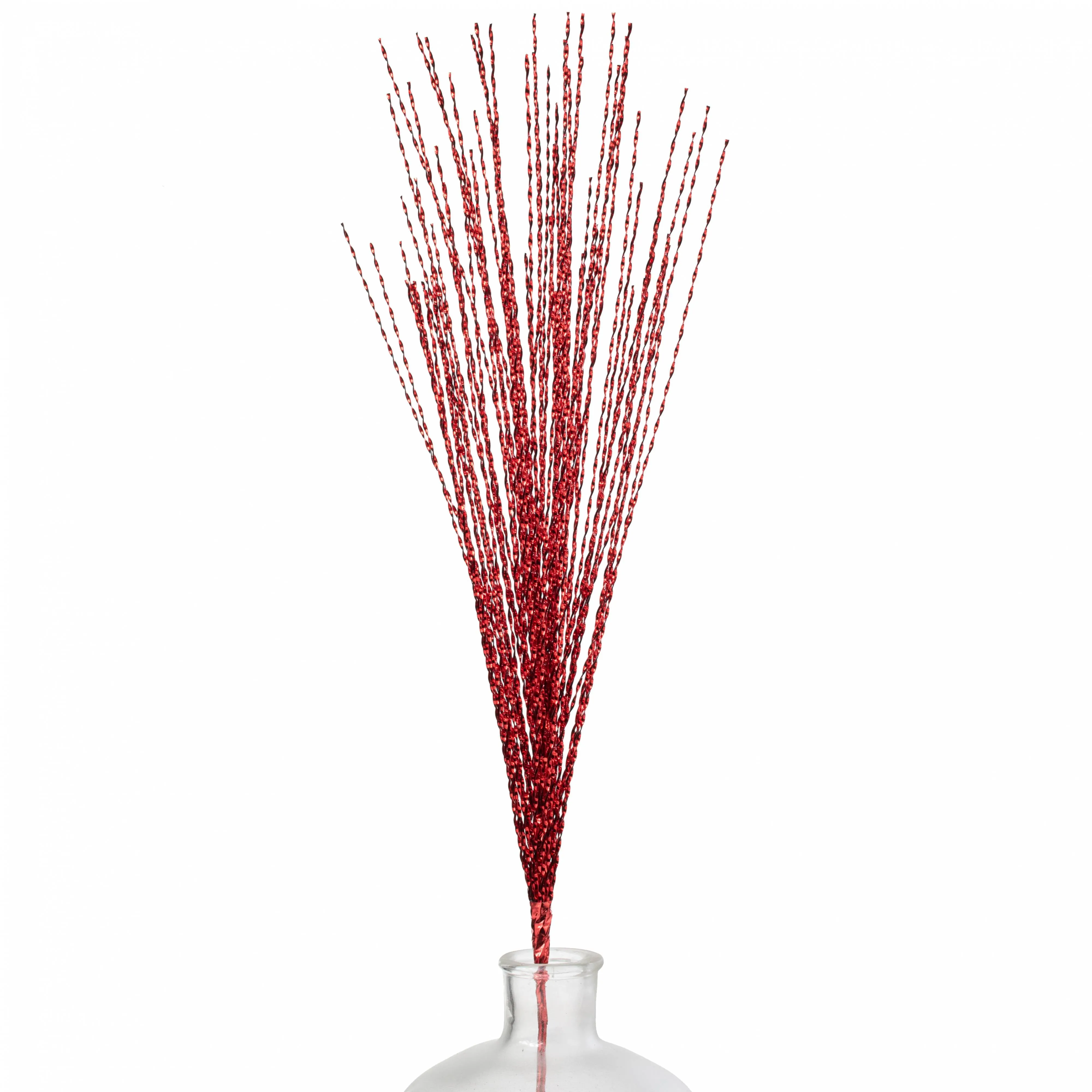 32" Metallic Twisted Grass Spray: Red
