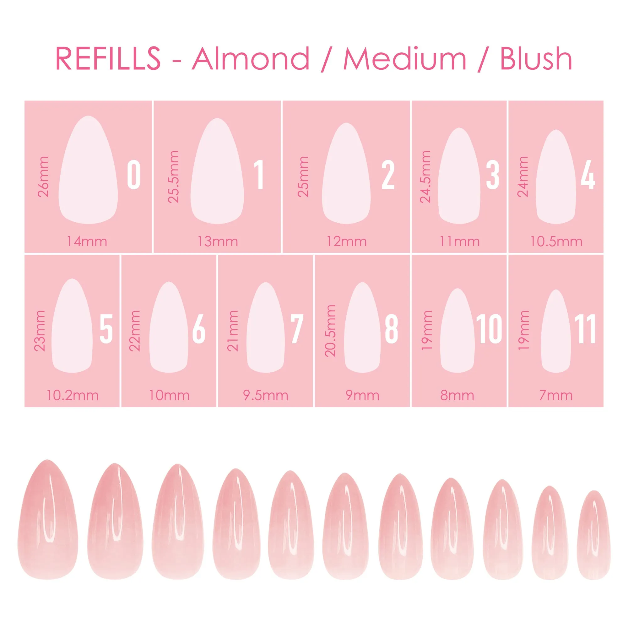 Charme Gel Extension Tips Refill / Almond / Medium / Blush