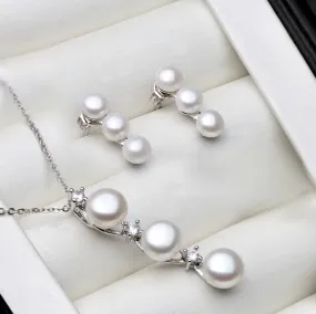 "Coraline" - Natural Pearl 925 Sterling Silver Bridal Jewelry Set - More Colors Available