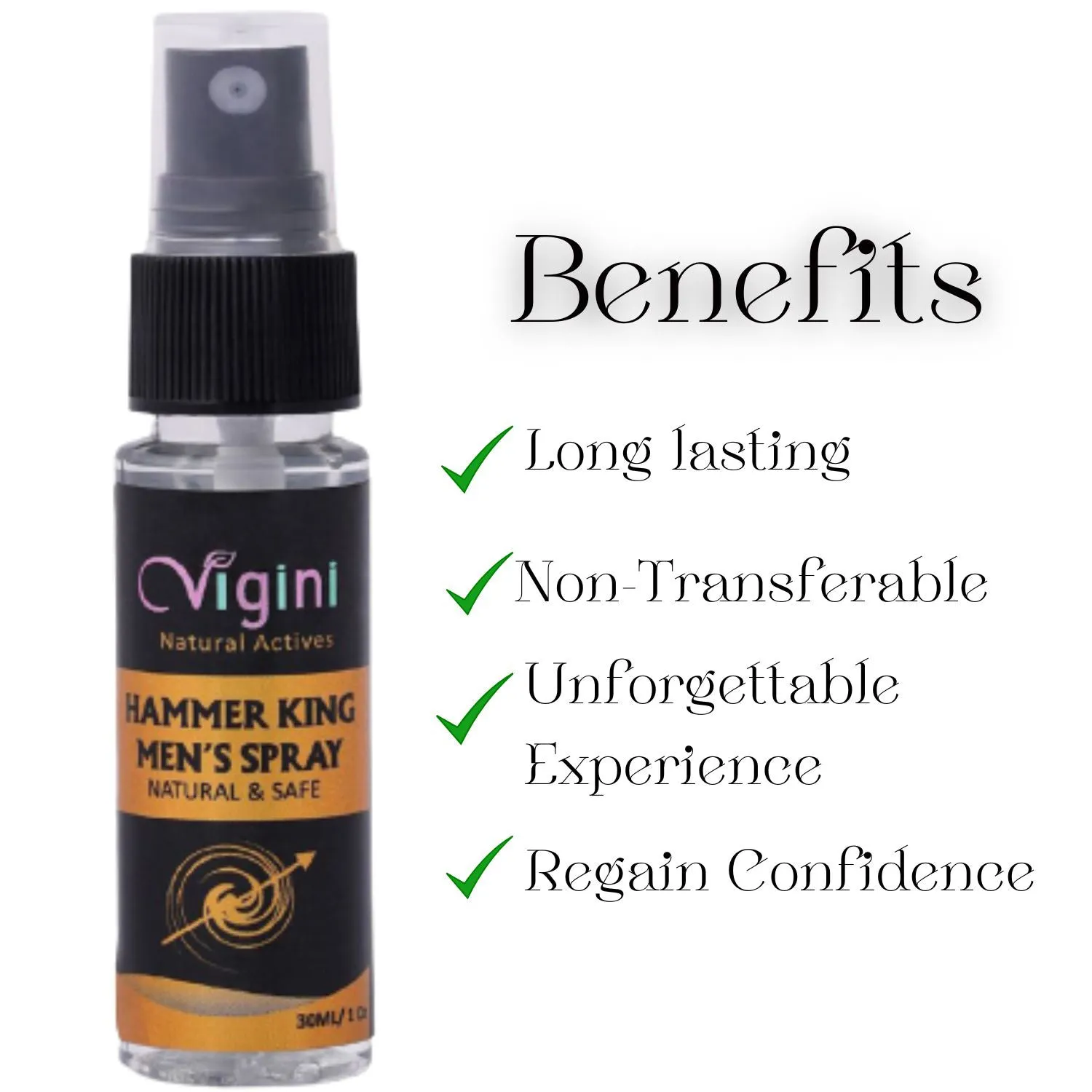 Vigini Natural Hammer King Intimate Deodorant Spray Men Long Lasting Pleasure Water Based Sexual Delay Time CFC Free Non Transferable Male 30 ml