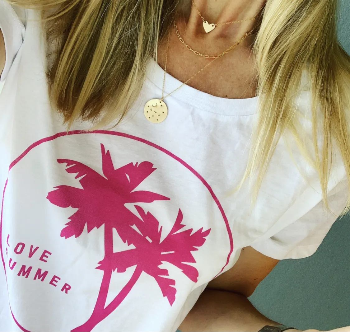 White / pink love summer tee (medium)